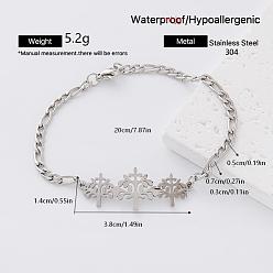 Tree of Life 304 Stainless Steel Link Bracelets for Women Men, Golden, Tree of Life, 7.87 inch(20cm)