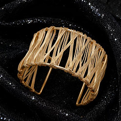 Золотой Плетеные железные браслеты-манжеты, широкие браслеты для женщин, браслеты-манжеты из железной проволоки, широкие браслеты для женщин, золотые, внутренний диаметр: 2.56 дюйм (6.5 см), шириной 40 мм 