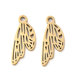 Золотой Ионное покрытие (ip) 304 подвески из нержавеющей стали, ручная полировка, прелести крыльев, золотые, 17.5x8x1 мм, отверстие : 1.6 мм