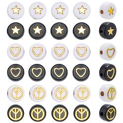Mixed Color Opaque Acrylic Beads, Flat Round with Mixed Sign, Golden Plated, Mixed Color, about 1760pcs/box