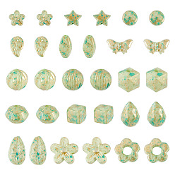 Светло-зеленый 100g непрозрачные акриловые бусины, золотой металл обвитыми, разнообразные, светло-зеленый, 5~20 мм