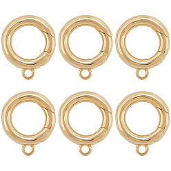 Настоящее золото 18K 6шт. латунные пружинные замки, кольцо, реальный 18 k позолоченный, 16x13.5x2.5 мм, отверстие : 1.6 мм