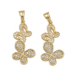 Настоящее золото 18K Латунные микро проложить кубического циркония подвески, бабочки прелести, долговечный, без кадмия и без свинца, стойки покрытие, реальный 18 k позолоченный, 26.5x19.5x3.5 мм, отверстие : 6.5x4.5 мм