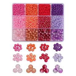 Red DIY Round Beads Jewelry Making Finding Kit, Including Glass Seed Beads, Transparent Acrylic Beads, Crackle Glass Beads, Red, 2220~2240Pcs/box