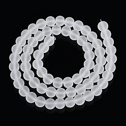 Clear Transparent Glass Beads Strands, Frosted, Round, Clear, 6~6.5mm, Hole: 1.4mm, about 67~70pcs/strand, 14.76 inch~15.16 inch(37.5~38.5cm)