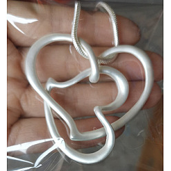 Серебро Сплав пара сердце кулон круглая змея цепь ожерелья для женщин, серебряные, 31.50 дюйм (80 см)