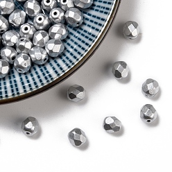 Light Grey Czech Fire Polished Glass Beads, Faceted, Drum, Light Grey, 6x6mm, Hole: 1mm, about 380pcs/bag