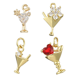 Настоящее золото 18K 8 шт. 4 стили латунные микропаве прозрачные кубические циркониевые подвески, коктейль, реальный 18 k позолоченный, 10~15x7.5~10x4~8 мм, отверстие : 1.2~3 мм, 2 шт / стиль