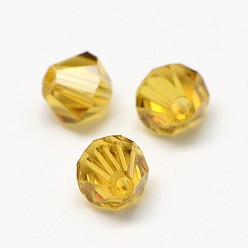 Goldenrod Imitation 5301 Bicone Beads, Transparent Glass Faceted Beads, Goldenrod, 4x3mm, Hole: 1mm, about 720pcs/bag