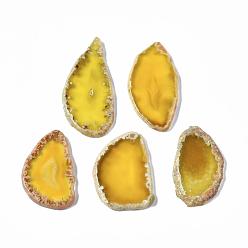 (612) Матовый цветной металлический пистолет Натуральные бразильские агаты большие подвески, разнообразные, желто-зеленый, 55~86x37~41x5~5.5 мм, отверстие : 2 мм