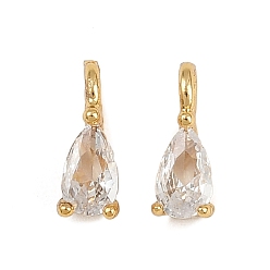 Настоящее золото 18K Латунные микропаве прозрачные кубические циркониевые подвески, очарование слезы, стойки покрытие, долговечный, без свинца и без кадмия, реальный 18 k позолоченный, 8.5x3x3 мм, отверстие : 1.5 мм