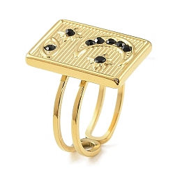 Настоящее золото 18K Ионное покрытие (ip) 304 открытая манжета из нержавеющей стали для женщин, со стразами, прямоугольные, реальный 18 k позолоченный, размер США 6 (16.5 мм)