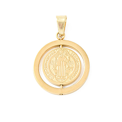 Золотой Религия 304 подвески из нержавеющей стали, плоский круглый с шармом святого бенедикта, золотые, 21x17.5x2 мм, отверстие : 6x3 мм