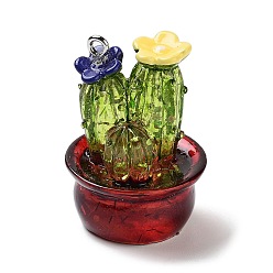 Темно-Красный Подвески в виде растений из прозрачной смолы, Подвески-кактусы в горшках с железными петлями платинового цвета, темно-красный, 33x23x23 мм, отверстие : 2 мм
