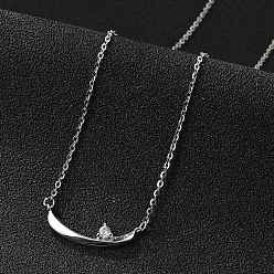 Платина 925 ожерелья с подвеской в виде лодки из стерлингового серебра с прозрачными микрофибриллами и кубическими цирконами для женщин, родий, платина, 15.94 дюйм (40.5 см)