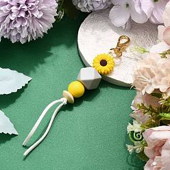 Желтый Подвесные украшения из силикона и натурального дерева в виде подсолнечника, с поворотными карабинами из сплава и шнуром из искусственной замши, желтые, 150~160 мм