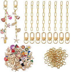 Couleur Mélangete Kits de fabrication de porte-clés bricolage, y compris les porte-clés fendus en fer, laiton Anneaux ouverte, fermoirs pivotants et pendentif en alliage, couleur mixte, 5x0.8mm, diamètre intérieur: 3.4 mm