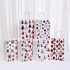 Белый Бумажные сумки-тоут с рождественской тематикой и ручками, прямоугольные прочные сумки для хранения покупок, белые, 8x15x21 см