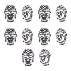 Antik Silber Farbe Buddhistische 304 Edelstahlperlen, Buddha-Kopf, Antik Silber Farbe, 14x10x10 mm, Bohrung: 1.8 mm, 10 Stück / Karton