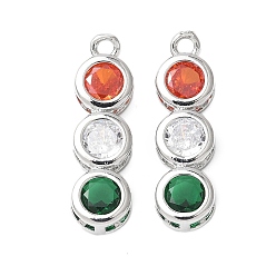 Платина Латунные микро проложить кубического циркония подвески, без кадмия и без свинца, три круга, платина, 23x7x4 мм, отверстие : 1.6 мм