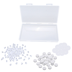 Mixed Color 350Pcs 3 Style Flat Round Polystyrene Foam Earring Pads, Plastic Pads and Ear Nuts, Mixed Color, 4~13x0.5~5mm, hole: 0.8~1mm, 350pcs/box