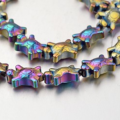 (966) Внутренний цвет Кристалл / Лиловато-лиловый на подкладке Гальванизировать немагнитных синтетический гематит нитей бисера, черепаха, с покрытием разноцветным, 14x9x5 мм, отверстие : 1 мм, около 30 шт / нитка, 15.7 дюйм