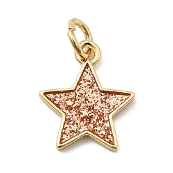 Перу Латунь эмаль подвески, звезды прелести, стойки покрытие, долговечный, без кадмия и без свинца, реальный 18 k позолоченный, с соединительным кольцом и блестящей пудрой, Перу, 13x11.5x1.5 мм, отверстие : 3 мм