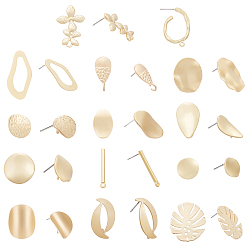 Matte Gold Color 28Pcs 12 Style Smooth Surface Alloy Stud Earring Findings, with Loop and Steel Pin, with 50Pcs Plastic Ear Nuts, Wavy & Oval & Flower & Teardrop & Polygon, Matte Gold Color, 11~31x10~20x2mm, Hole: 1.4~4mm, Pin: 0.7mm, 2pcs/style