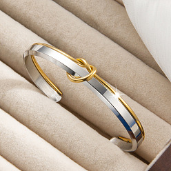 Golden & Stainless Steel Color Duo Tone 304 Stainless Steel Open Cuff Bangles, Knot, Golden & Stainless Steel Color, Inner Diameter: 2.36 inch(6cm)