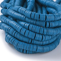 Steel Blue Flat Round Eco-Friendly Handmade Polymer Clay Beads, Disc Heishi Beads for Hawaiian Earring Bracelet Necklace Jewelry Making, Steel Blue, 8x0.5~1mm, Hole: 2mm, about 380~400pcs/strand, 17.7 inch