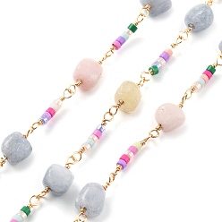 Морганит Цепи из натурального морганита и стекла, с медными цепями, стойки покрытие, долговечный, без свинца и без кадмия, золотые, пайки, с катушкой, 5.5~9x6~8.5x6~8.5 мм