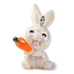 Кролик Подвески из смолы с животной тематикой, с покрытием AB цвета, с железной платиной петлей, кролик, 20x27x18 мм, отверстие : 2 мм