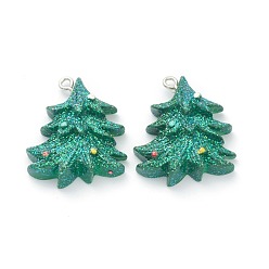 Dark Green Resin Pendants, for Christmas Festival, with Platinum Iron Peg Bail, Christmas Tree, Dark Green, 30x25x8mm, Hole: 2mm
