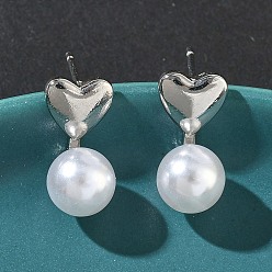 Платина Серьги-гвоздики с подвесками из пластика и латуни в форме сердца, стойки покрытие, долговечный, без кадмия и без свинца, платина, 16.5x8 мм