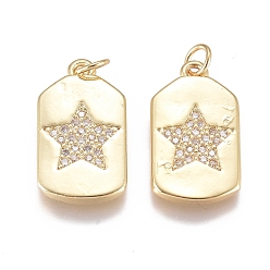 Золотой Латунные микро проложить кубического циркония подвески, с целью перехода в кольце, долговечный, прямоугольник со звездой, прозрачные, золотые, 17x10x2 мм, отверстие : 1 мм