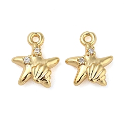 Настоящее золото 18K Латунные микро проложить кубического циркония подвески, без кадмия, без никеля и без свинца, звезды прелести, реальный 18 k позолоченный, 10.5x9x3.5 мм, отверстие : 1 мм