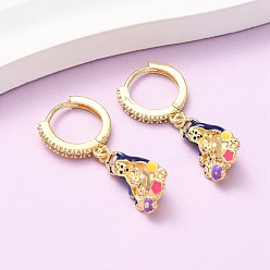 Золотой Серьги-кольца из латуни с микропаве из кубических цирконий, с эмалью, долговечный, стойки покрытие, без кадмия и без свинца, золотые, 31.5x9.5 мм