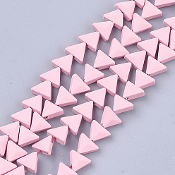 Pink Окрашенного распылением немагнитных синтетических нитей гематита бусы, треугольные, розовые, 6x7x3.5 мм, отверстие : 0.8 мм, около 66~70 шт / нитка, 15.1 дюйм ~ 16.3 дюйм