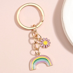 Rainbow Zinc Alloy Enamel Keychain, Rainbow Metal Key Rings, Rainbow, 8cm