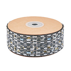Black 10 Yards Polyester Ribbon with Metallic Trimming, for Garment Accessories, Flat, Black, 1-5/8 inch(40mm)