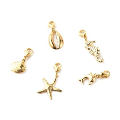Oro 304 decoraciones colgantes de acero inoxidable, con colgantes y cierres de pinza de langosta, tema marino, en forma de mezcla, dorado, 25~38 mm