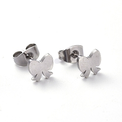 Stainless Steel Color Tarnish Resistant 304 Stainless Steel Stud Earrings, Hypoallergenic Earrings, Bowknot, Stainless Steel Color, 6x6.5mm, Pin: 0.7mm, 12pairs/board