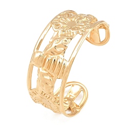 Flower Summer Beach 304 Stainless Steel Open Cuff Bangles for Women, Golden, Flower, Inner Diameter: 1.89 inch(4.8cm)x2.52 inch(6.4cm)