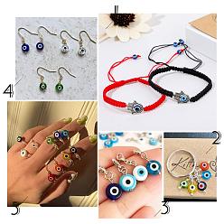 Mixed Color PandaHall Elite DIY Colorful Evil Eye Stretch Bracelst Making Kits, Including Round Evil Eye Resin Beads, Elastic Cord, Mixed Color, Beads: 6~8x5~7mm, Hole: 1.8~2mm, 630pcs