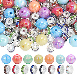 (52) Непрозрачная лаванда Наборы для изготовления ювелирных изделий своими руками, включают в себя латунные бусины-разделители со стразами и непрозрачные акриловые бусины, разноцветные, 8x3.5 мм, отверстие : 2 мм, 296 шт / комплект