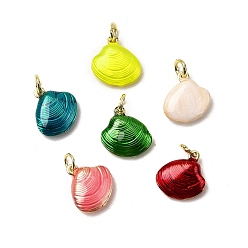 (52) Непрозрачная лаванда Подвески в форме ракушки из латуни и эмали, реальный 18 k позолоченный, без свинца и без кадмия, долговечный, стойки покрытие, разноцветные, 14x13.5x4.5 мм, отверстие : 3.5 мм