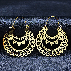 Золотой 304 серьги-кольца с полыми цветками из нержавеющей стали, серьги с богемной тематикой, золотые, 47x37x1 мм