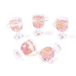 Персиковый Слойка Подвески из смолы, золотой фольгой, бокал, розовые, 18~18.5x15x12 мм, отверстие : 2.5 мм
