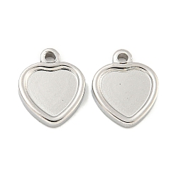 Нержавеющая Сталь Цвет Не тускнеет 304 подвеска из нержавеющей стали кабошон, сердце, цвет нержавеющей стали, лоток : 8x9 мм, 13x11x2 мм, отверстие : 1.8 мм