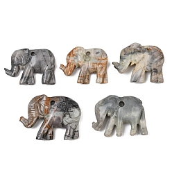 Picasso Jasper Natural Picasso Jasper Carved Pendants, Elephant Charms, 26~35x37~46x6~9mm, Hole: 3~4mm